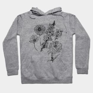 Flower Sketch Illustration - Gerbera, Snapdragon, Rose, Plum Blossom, Cosmos Hoodie